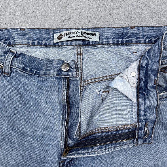 Harley-Davidson Jeans Mens 42x34 Blue Straight Leg Denim Distressed Motorcycle - Picture 5 of 15